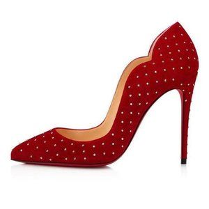 Christian Louboutin HOT CHICK PLUME 100 Scallop Stud Suede Heel Pump Shoes